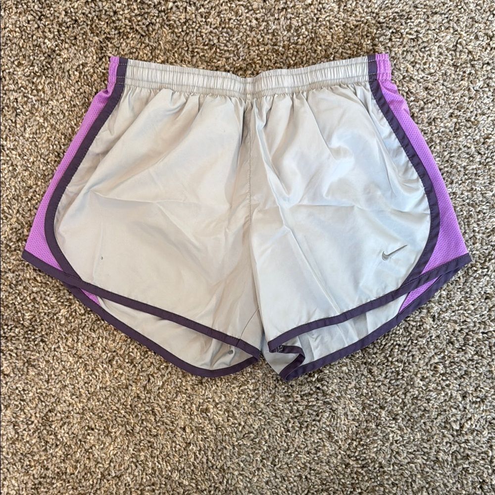 Nike Gray and Purple Athletic Shorts with Elastic Waistband